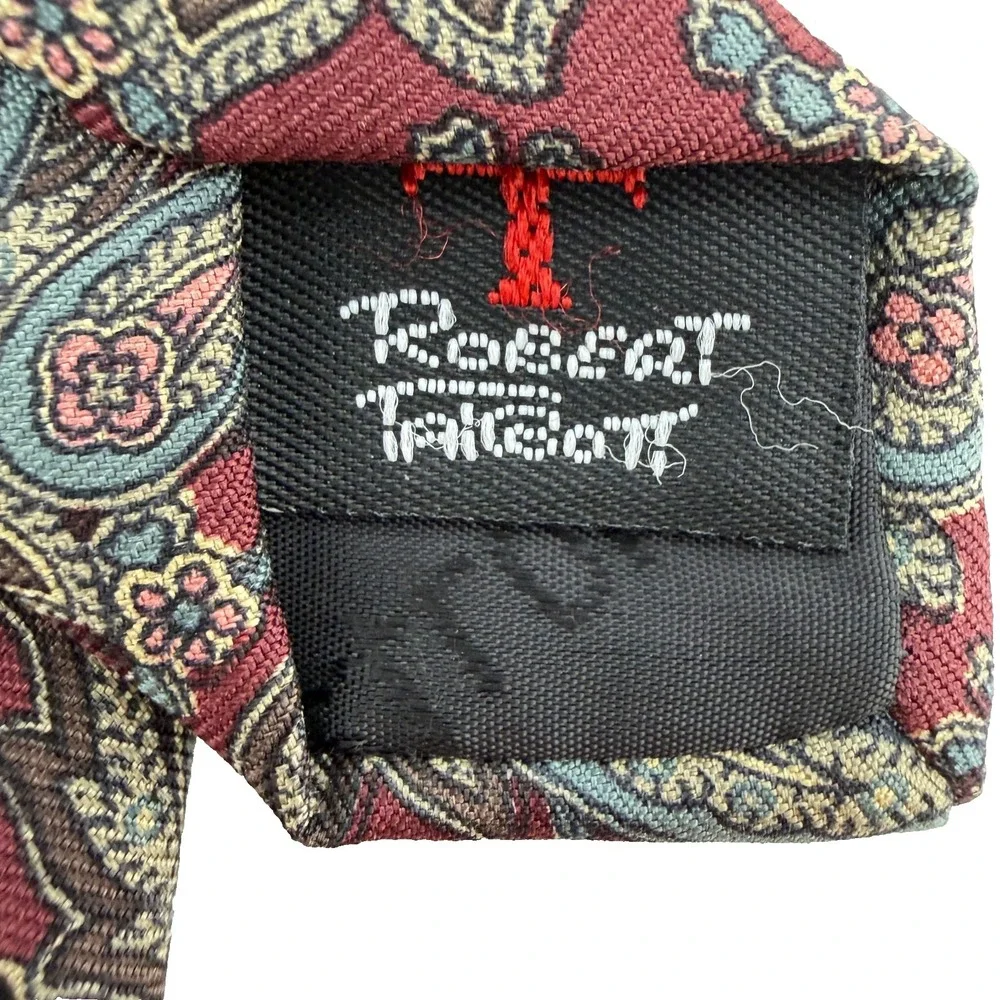 Robert Talbott Nordstrom Silk‎ Paisley Tie Red Blue Gold 63.5x3